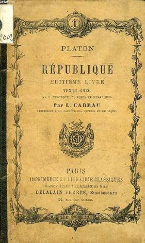 Imagen del vendedor de REPUBLIQUE, VIIIe LIVRE, Texte Grec a la venta por Le-Livre