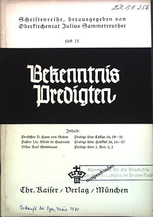 Imagen del vendedor de Predigt ber Hesekiel 36, 16-27; in: Heft 15 Bekenntnis Predigten, Schriftenreihe hrsg. von Oberkirchenrat Julius Sammetreuther; a la venta por books4less (Versandantiquariat Petra Gros GmbH & Co. KG)