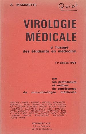 Image du vendeur pour Virologie mdicale  l'usage des tudiants en mdecine mis en vente par Pare Yannick