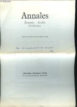 Image du vendeur pour ANNALES ECONOMIES SOCIALES CIVILISATIONS- EXTRAIT DU N6 - NOV-DEC 89- DIMENSIONS ANALYTIQUES ET HERMENEUTIQUES D UNE HISTOIRE HISTORIENNE DU DROIT- ENVOI DE L AUTEUR mis en vente par Le-Livre