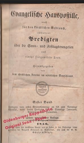 Bild des Verkufers fr Evangelische Hauspostille, Bd 1 - 5 ( 1855 - 1857 ) auch fr den kirchlichen Gebrauch,enthaltend Predigten ber die Sonn- und Festtagsevangelien und einige freigewhlte Texte zum Verkauf von Oldenburger Rappelkiste