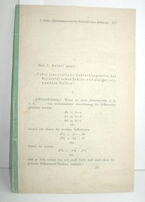 Ueber eine einfache Entstehungsweise der Bernoulli schen Zahlen und einiger verwandter Reihen