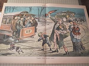 Imagen del vendedor de 1883 Puck Lithograph "Take the Next Car" - Uncle Sam and Political Streetcars a la venta por rareviewbooks