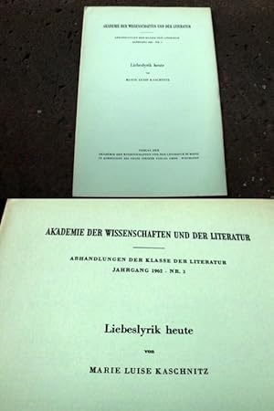 Seller image for Liebeslyrik heute. Abhandlungen der Klasse der Literatur. Jahrgang 1962, Nr.3. Erstausgabe. for sale by Versandantiquariat Abendstunde
