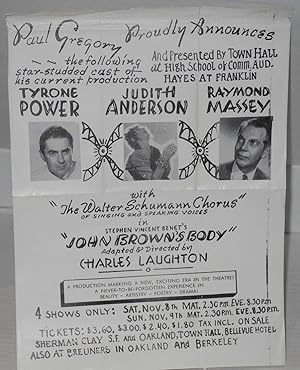 Seller image for Paul Gregory proudly presents John Brown's Body adapted and directed by Charles Laughton [handbill] for sale by Bolerium Books Inc.