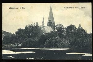 Hagenow i. M. Mühlenteich und Kirche.