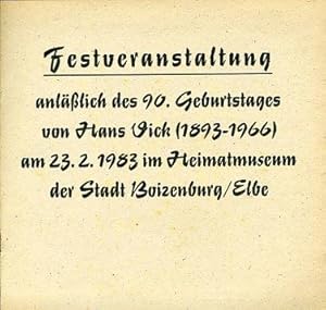 Festveranstaltung anläßlich des 90. Geburtstages von Hans Vick (1893-1966) am 23.2.1983 im Heimat...