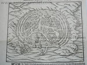 Rhodos, Greece, anno 1570, Münster Sebastian, woodcut