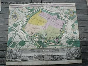 Leipzig, Plan+Panorama, Seutter M., 1730, altkoloriert