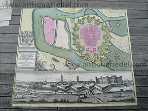 Mannheim, Plan+Panorama, Seutter M., 1730, altkoloriert