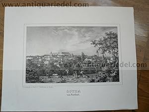 Gotha von Nordost, Litho anno 1840, Hellfarth