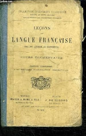 Seller image for LECONS DE LANGUE FRANCAISE PAR UNE REUNION DE PROFESSEURS - COURS ELEMENTAIRE - N62 for sale by Le-Livre