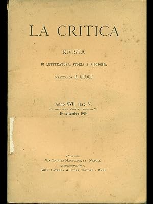 Bild des Verkufers fr La Critica Anno XVI fasc. 5 zum Verkauf von Librodifaccia