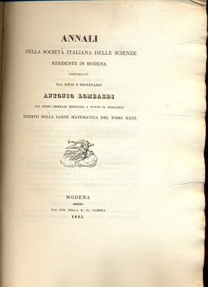 Bild des Verkufers fr Annali della societa' italiana delle scienze residente in Modena zum Verkauf von Librodifaccia