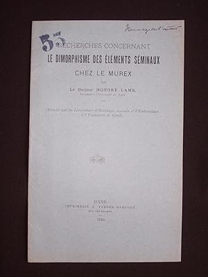 Bild des Verkufers fr Recherches concernant le dimorphisme des lments sminaux chez le Murex zum Verkauf von Librairie Ancienne Zalc