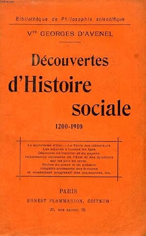 Bild des Verkufers fr DECOUVERTES D'HISTOIRE SOCIALE, 1200-1910 zum Verkauf von Le-Livre