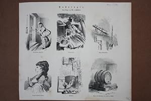 Postologie, Post, Sammelblatt um 1870 mit 6 kleinformatigen Holzstichen nach Skizzen von A. v. Fi...
