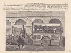 Die Thomson sche Straßenlokomotive, Holzstich um 1875 mit Blick auf das voll besetzte Gefährt, Bl...
