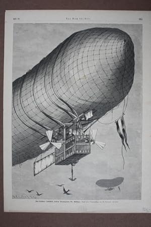 Luftschiff, Zeppelin, Das lenkbare Luftschiff, System Baumgarten-Dr. Wölfert, Holzstich von 1888 ...