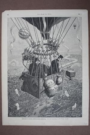 Heißluftballon, Ballonfahrt der deutschen Militärluftschiffer-Abtheilung, großformatiger Holzstic...