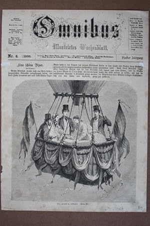 Eine Heirat im Luftballon, schöner Holzstich von 1866 mit Hochzeitszsene, Blattgröße: 30 x 21,5 c...