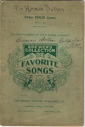 Imagen del vendedor de BREWER'S COLLECTION OF FAVORITE SONGS, Vol. II, No. 23, April 1, 1901 a la venta por SUNSET BOOKS