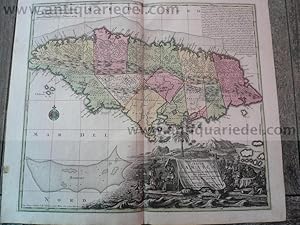 Jamaica-anno 1740, map Seutter Matthäus, old colours