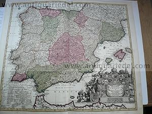 Spain, anno 1740, map Seutter, old colours