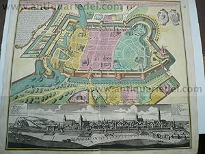 Lüneburg, Plan+Panorama, anno 1730, Seutter M., altkoloriert Lün