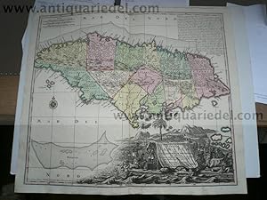 Jamaica-anno 1740, map Seutter Matthäus, old colours NOVA DESIGN