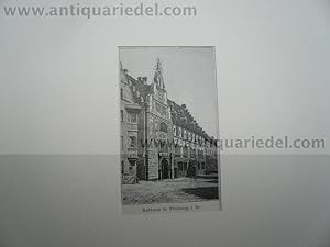 Bild des Verkufers fr Freiburg-Rathaus, Holzschnitt, anno 1890, hinter Passepartout mo zum Verkauf von Hammelburger Antiquariat