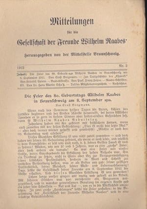 Bild des Verkufers fr Mitteilungen fr die Gesellschaft der Freunde Wilhelm Raabes, 1912 Nr. 3 zum Verkauf von Versandantiquariat Karin Dykes