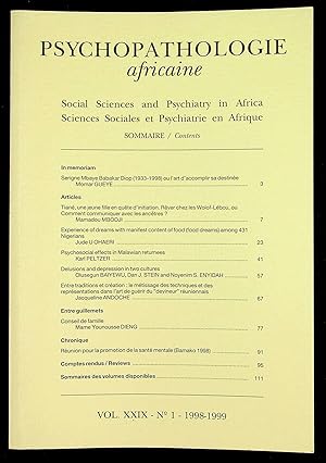 Image du vendeur pour Psychopathologie africaine Vol. XXIX n1, 1998-1999 mis en vente par LibrairieLaLettre2