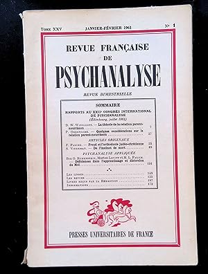 Seller image for Revue Franaise de Psychanalyse Tome XXV - 1961 - n1 janvier-fvrier for sale by LibrairieLaLettre2