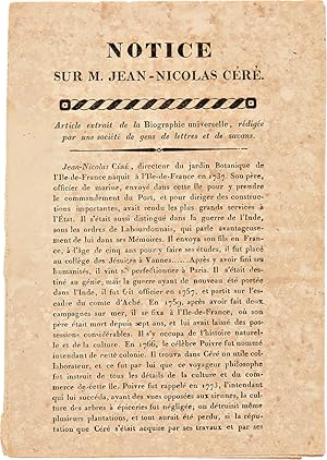 Notice sur M. Jean-Nicolas Céré. Article Extrait de la Biographie Universelle, Rédigée par une So...