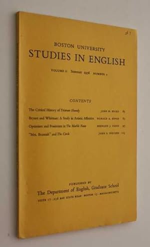 Image du vendeur pour Boston University Studies in English, Volume II, Summer 1956, Number 2 mis en vente par Cover to Cover Books & More