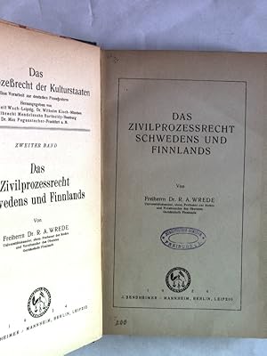 Imagen del vendedor de Das Zivilprozessrecht Schwedens und Finnlands. Das Zivilprozerecht der Kulturstaaten, Band II. a la venta por Antiquariat Bookfarm