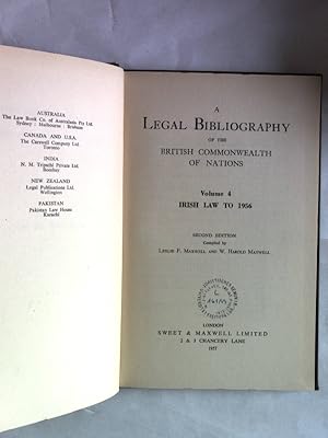 Seller image for A Legal Bibliography of the British Commonwealth of Nations. Volume 4: Irish Law to 1956. Second Edition. for sale by Antiquariat Bookfarm