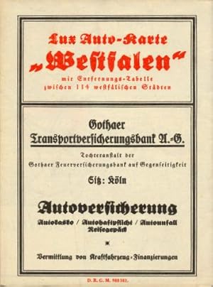 Lux Auto-Karte Westfalen mit Entfernungs-Tabelle zwischen 114 westfälischen Städten. 1:450.000. Ü...