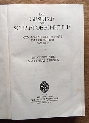 Seller image for Die Gesetze der Schriftgeschichte. Konfession und Schrift im Leben der Vlker. for sale by Antiquariat Lohmann