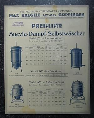 Werbeblatt der Firma Max Haegele AG Göppingen Metall- und Verzinkwerk für "Suevia-Dampf-Selbstwäs...