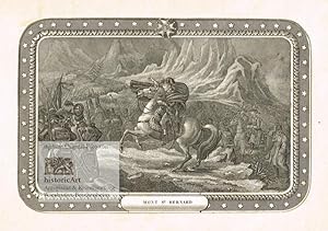Mont St. Bernard. Napoleon zu Pferde führt seine Truppen über den St. Bernard-Pass während des zw...
