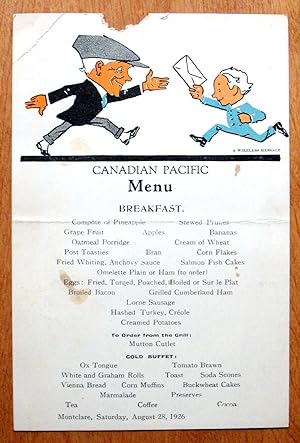 Canadian Pacific Breakfast Menu from 1926.