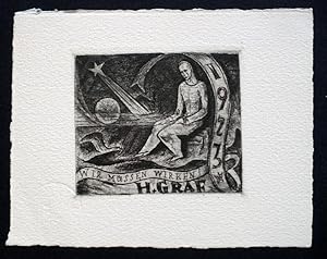 O-Radierung/Aquatinta, PF "Wir müssen wirken! H. Graf 1923" 7 x 8,2 auf 11,6 x 15 cm Büttenkarton...