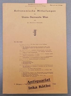 Astronomische Mitteilungen der Urania-Sternwarte Wien - 3. Jahrgang Heft 1/2 Veröffentlichungen d...