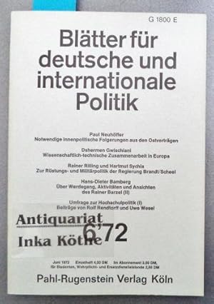 Blätter für deutsche und internationale Politik - Heft 6 / 1972 Politische Monatszeitschrift -