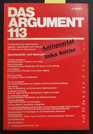 Das Argument : 113 - Zeitschrift für Philosophie und Sozialwissenschaften - Spontaneität und Ideo...
