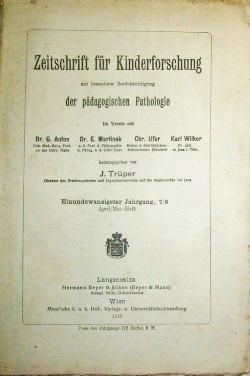 Zeitschrift für Kinderforschung mit besonderer Berücksichtigung der pädagogischen Pathologie - 26...