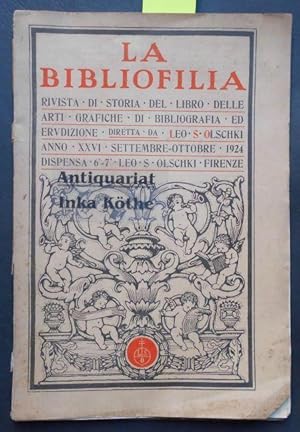 La Bibliofilia - Anno XXVI Settembre-Ottobre 1924 - Dispensa 6 - 7 - Rivista di Storia del Libro ...