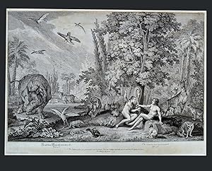 PARADISE SCENES . Eve presents Adam with the apple / and Adam Dit : j' Ai .( 2 Original Prints )